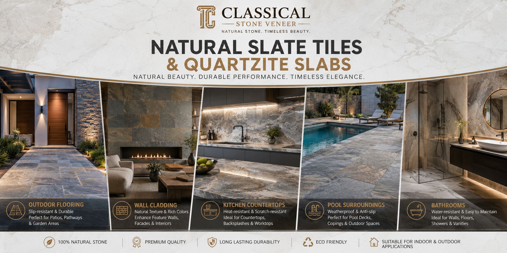 Natural Slate Tiles & Quartzite — Rajasthan, India — Classical Stone Veneer